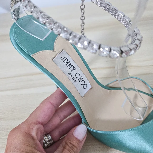 Jimmy Choo Saeda 100 Satin Crystal Embellished Sandals Size 39/9 - Picture 6 of 16